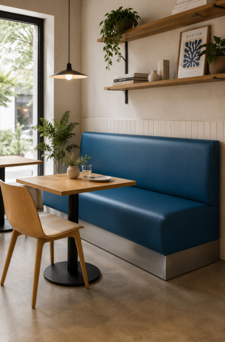 Banc en cuir Havelock Blue avec pieds en métal greychrome