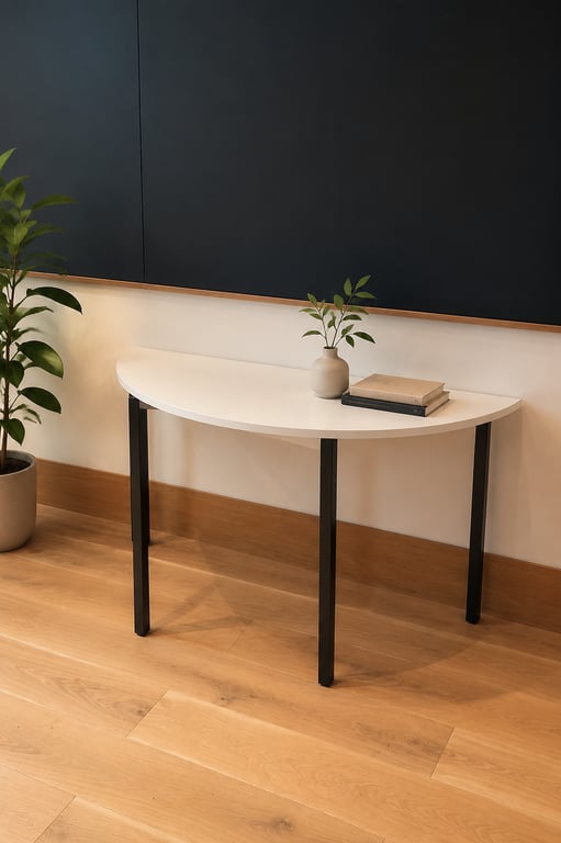 Table demi-cercle 122x60 Blanc Métal noir