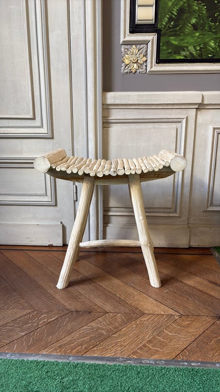 Tabouret en Bois Crème avec Piètement Droit - 3-4