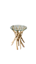 Table basse ronde en verre et bois
