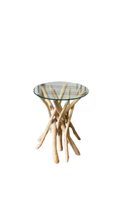 Table basse ronde en verre et bois - 3-4