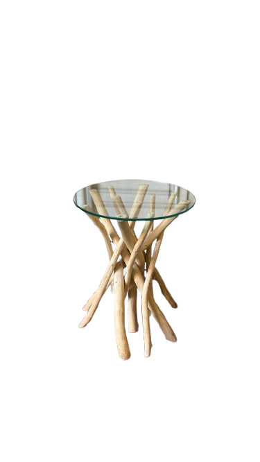 Table basse ronde en verre et bois