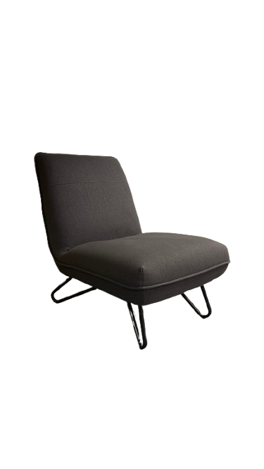 Fauteuil en Tissu Gris avec Pieds en Métal Noir