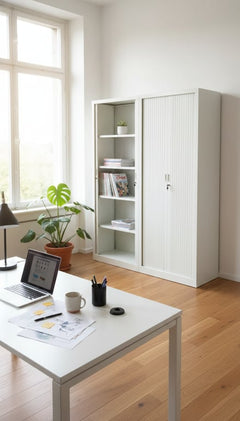 Armoire haute avec portes coulissantes et fermeture à clé