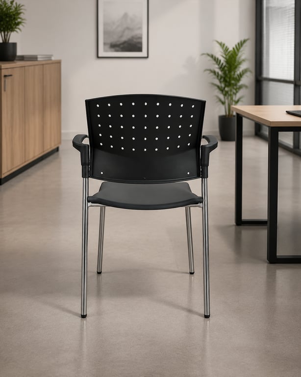 Chaise de réunion noire empilable avec accoudoirs