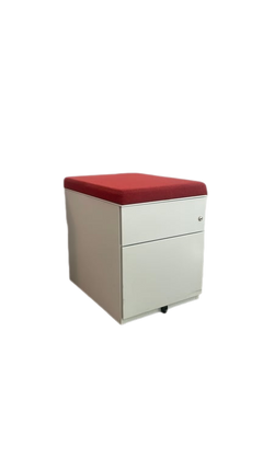 Caisson 2 tiroirs blanc avec assise rouge sur roulettes - 3-4