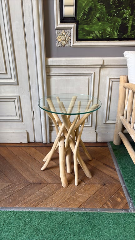 Table basse ronde en verre et bois - 3-4