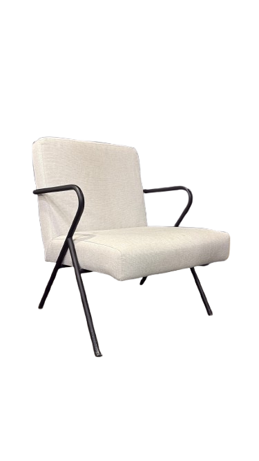 Fauteuil tissu gris clair et métal