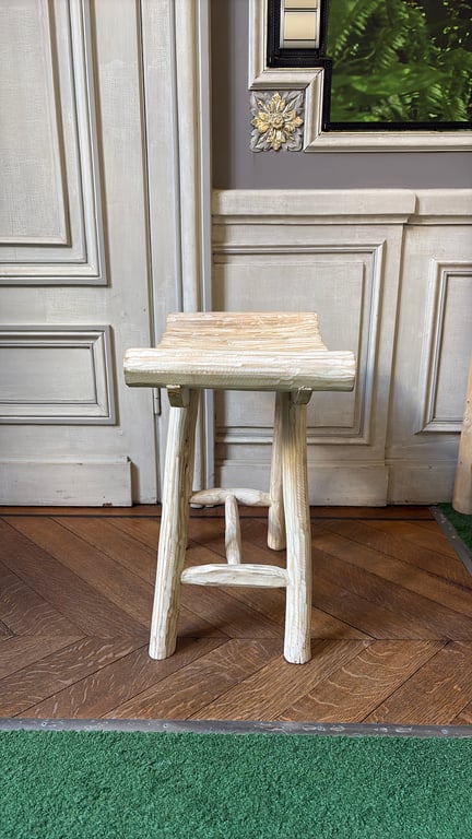 Tabouret en Bois Crème avec Piètement Droit - 3-4