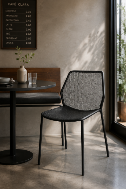 Chaise de cafétéria métal noir empilable