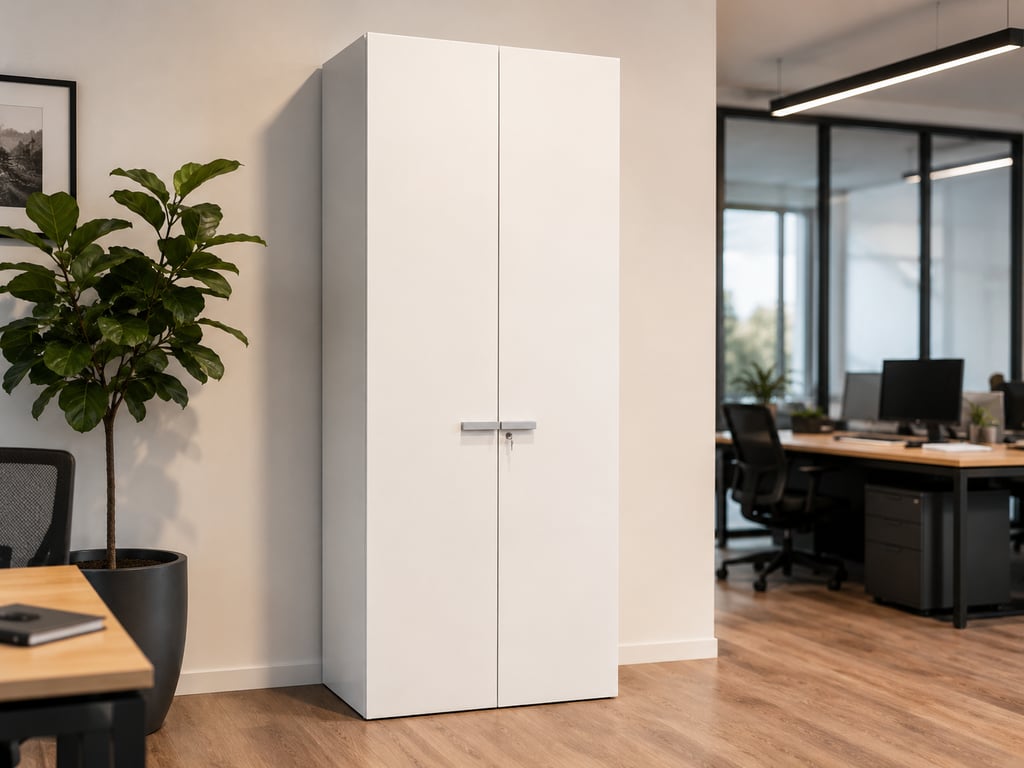 Armoire haute blanche en bois mélaminé