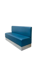Banc en cuir bleu avec pieds métalliques