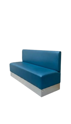 Banc en cuir bleu avec pieds métalliques