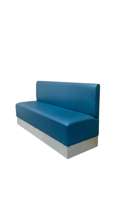 Banc en cuir bleu avec pieds métalliques