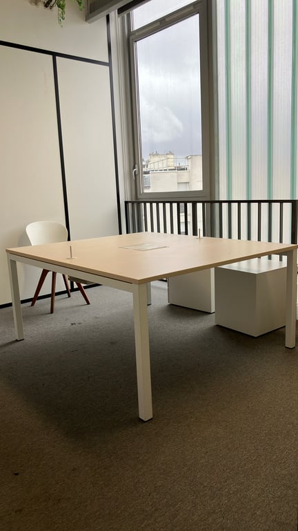 Bench 2 places - plateau bois pieds blanc - face