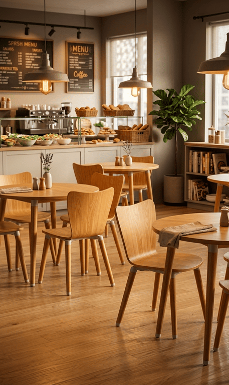 Chaise de cafétéria en bois