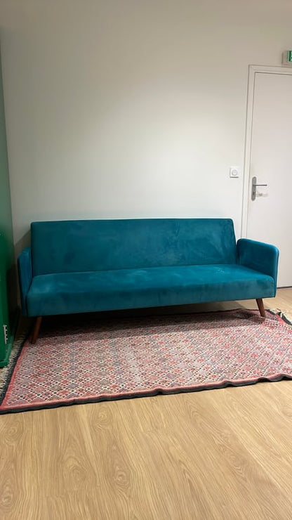 Canapé rectangulaire en velours Boston Blue avec accoudoirs