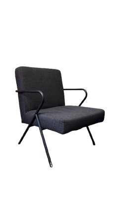 Fauteuil tissu gris et métal noir