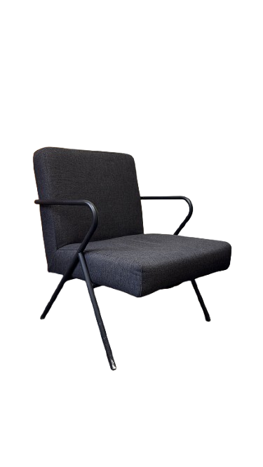 Fauteuil tissu gris et métal noir
