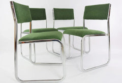 Chaise traineau en métal chromé tissu vert