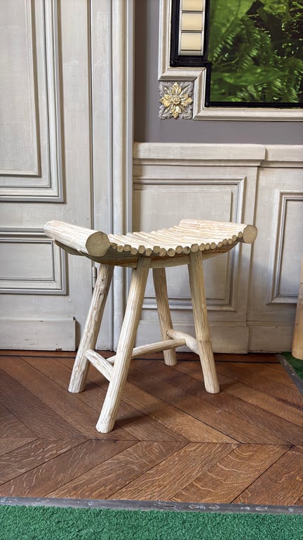 Tabouret en Bois Crème avec Piètement Droit - 3-4