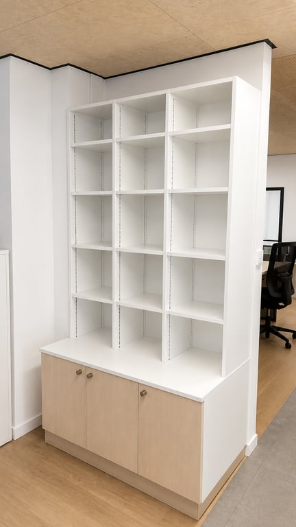 Bibliothèque en bois mélaminé blanc et chêne clair