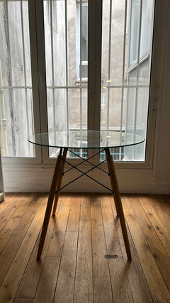 Table ronde 80x80 verre et bois - face