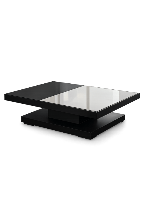Table basse rectangulaire en verre et bois mélaminé