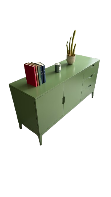Armoire basse en mélaminé avec portes battantes