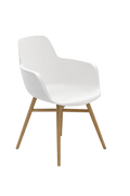 Chaise de cafétéria avec accoudoirs en bois et plastique blanc