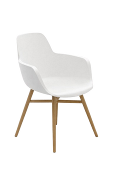 Chaise de cafétéria avec accoudoirs en bois et plastique blanc