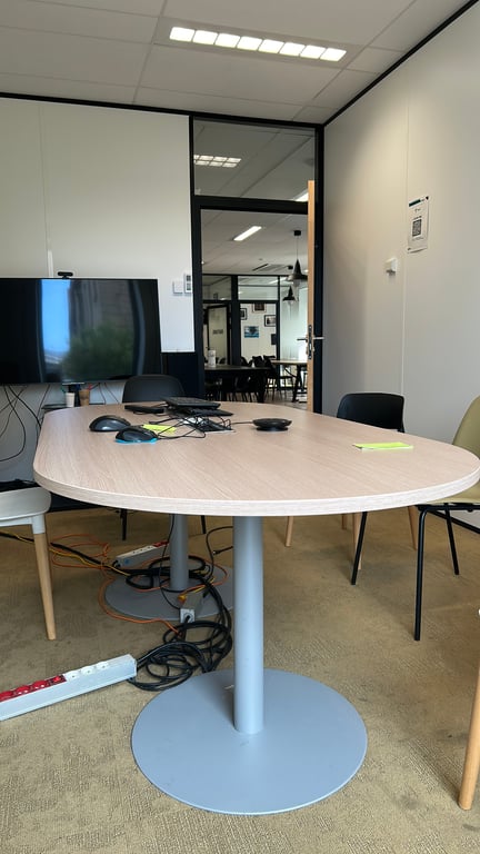 Table de réunion ovale 210x100 Chêne et métal gris - 3-4