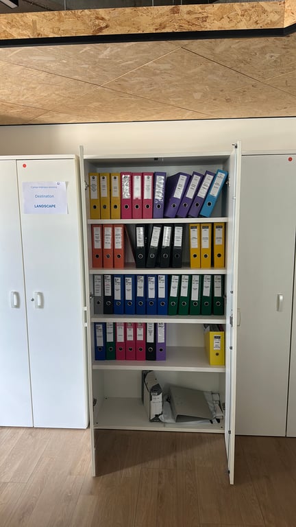 Bibliothèque en bois blanc avec portes battantes - portes