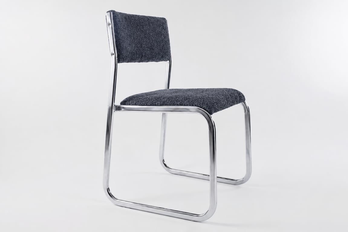 Chaise traineau en métal chromé tissu bleu