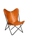 Fauteuil en Cuir Marron avec Pieds en Métal Noir