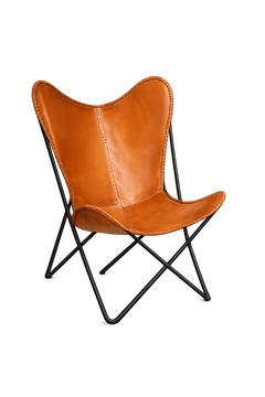 Fauteuil en Cuir Marron avec Pieds en Métal Noir