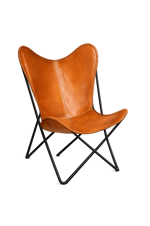 Fauteuil en Cuir Marron avec Pieds en Métal Noir