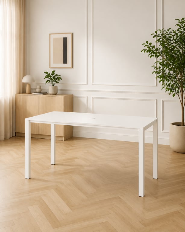 Bureau multiposte 160x120 en bois et métal blanc