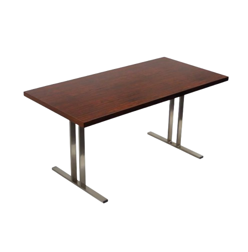 Bureau droit en bois mélaminé chêne foncé et métal greychrome, 150x70 cm