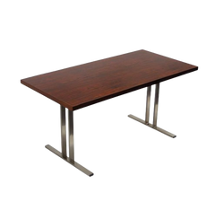 Bureau droit en bois mélaminé chêne foncé et métal greychrome, 150x70 cm