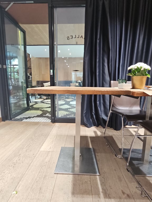 Table de cafétéria 68x68 Chêne foncé Métal - face