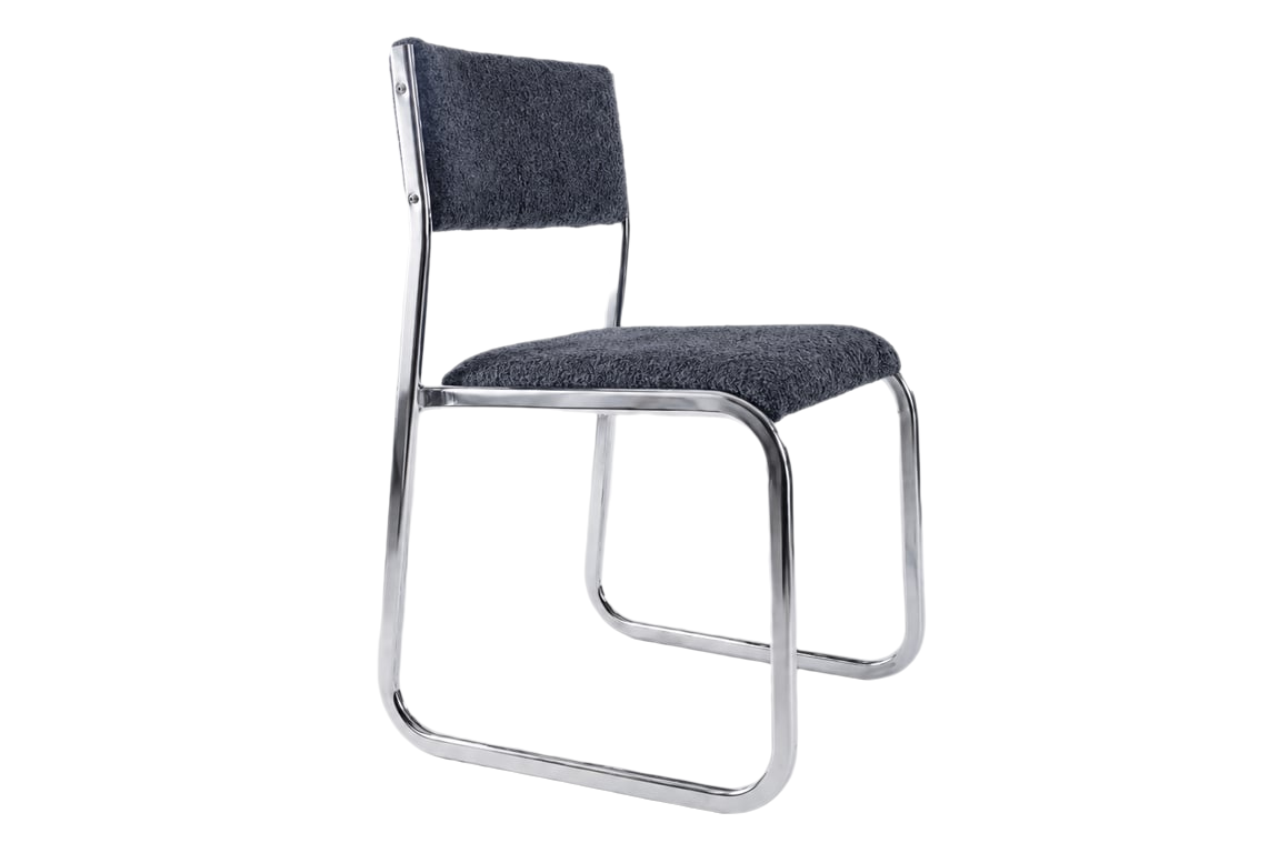 Chaise traineau en métal chromé tissu bleu