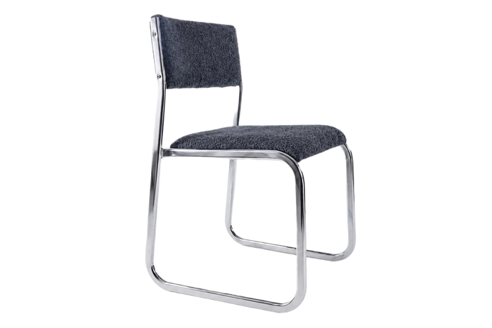Chaise traineau en métal chromé tissu bleu