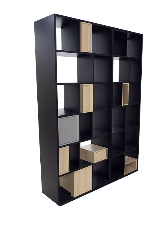 Bibliothèque en bois et métal