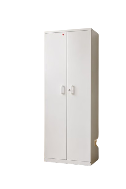 Bibliothèque en bois blanc avec portes battantes