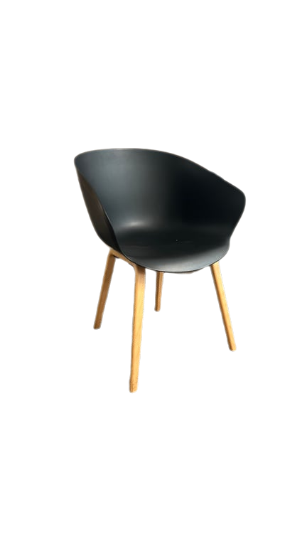Chaise de réunion - coque plastique noir et pieds couleur chêne