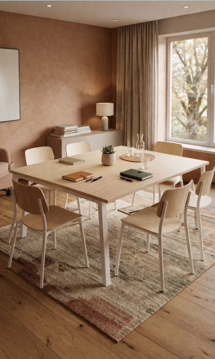 Bureau multiposte en bois mélaminé avec pieds métalliques
