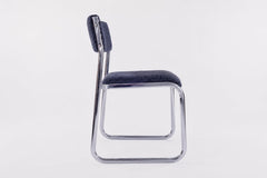 Chaise traineau en métal chromé tissu bleu