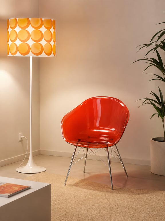 Chaise de cafétéria en plastique rouge avec pieds en métal