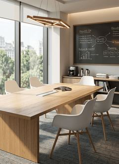 Chaise de cafétéria avec accoudoirs en bois et plastique blanc